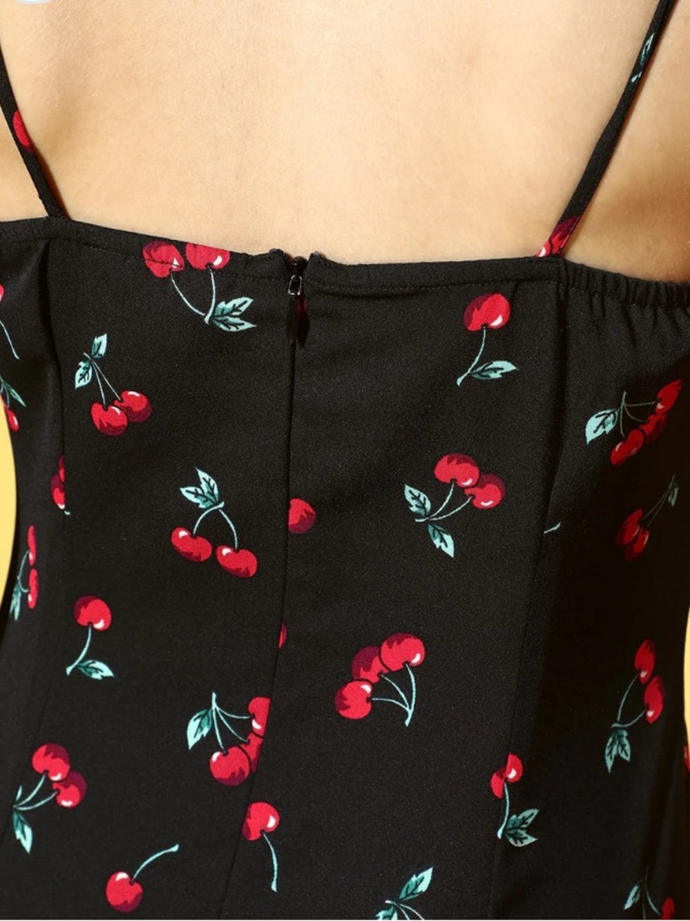Black Cherry Print Tie-Strap Mini Dress Women’s Size S - Picture 4 of 13